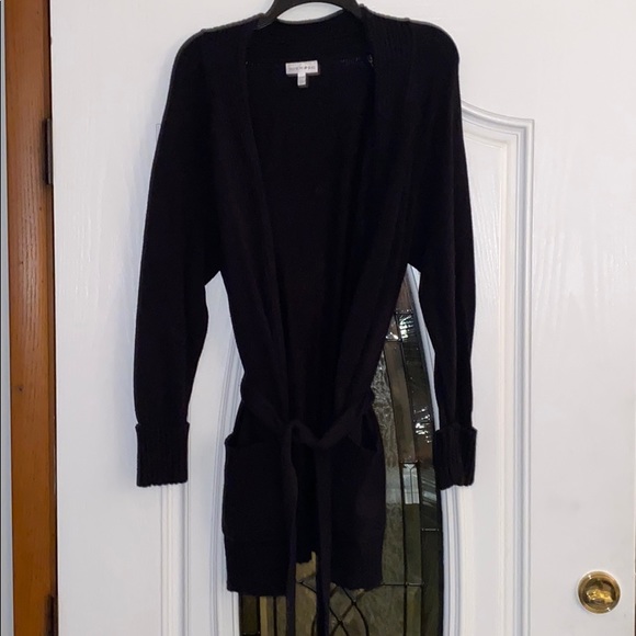 Fashion Bug Sweaters - Black belted longer length sweater w/front pockets
